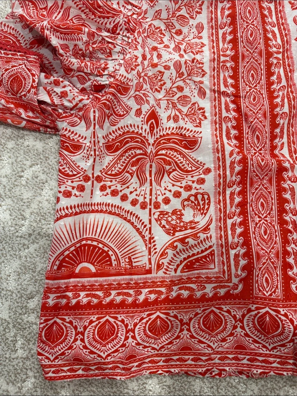 Red Printed Farm Rio Peasant Blouse - Women Tops